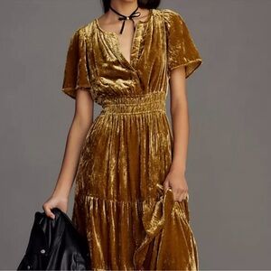 Anthropologie The Somerset maxi dress: velvet edition RARE gold